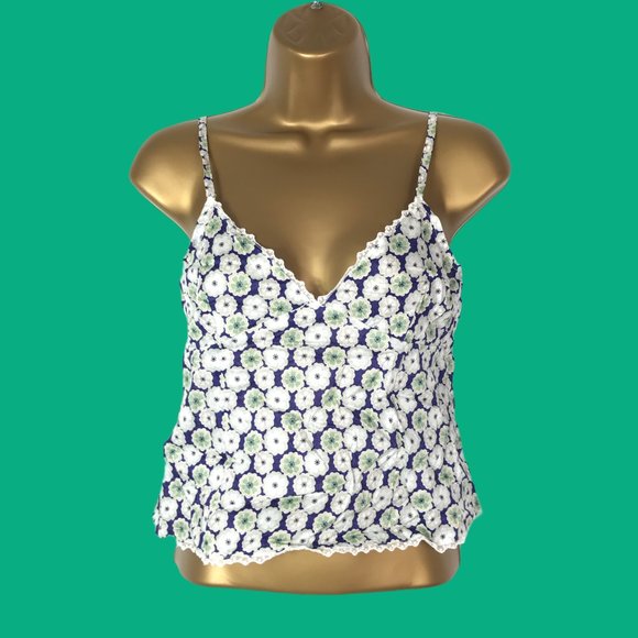 Anonymous Tops - Anonymous Blue Floral Top Size Small Spaghetti Strap V-Neck Sexy Summer Cotton
